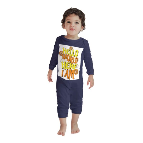 Hello World Baby Long Sleeve Romper - Image 3