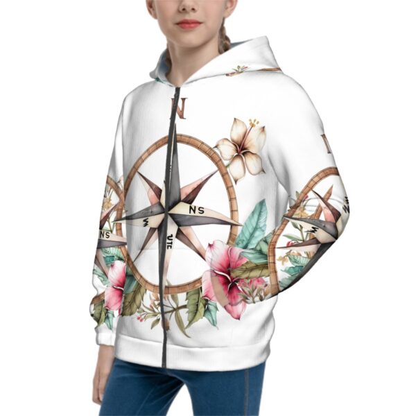 Floral Compass Teen Zip Up Hoodie (Without Cord) - Image 2