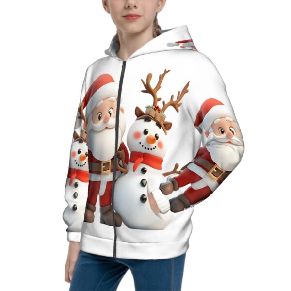 Cute Santa With Snowman Teen Zip Up Hoodie (Without Cord) - Image 2