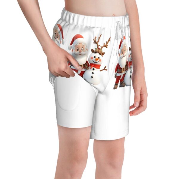 Cute Santa With Snowman Kids Swim Trunks - Image 9