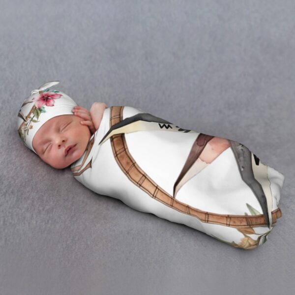 Floral Compass Baby Swaddle Blanket & Beanie Hat Set - Image 5