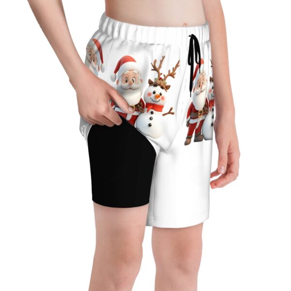 Cute Santa With Snowman Kids Swim Trunks - Image 5