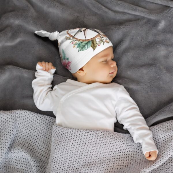 Floral Compass Baby Beanie Top Knot - Image 5