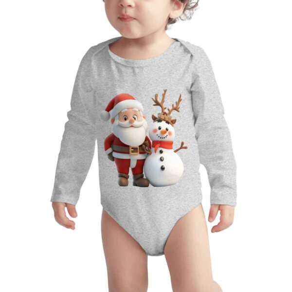 Cute Santa With Snowman Long Sleeve Onesies - Image 2