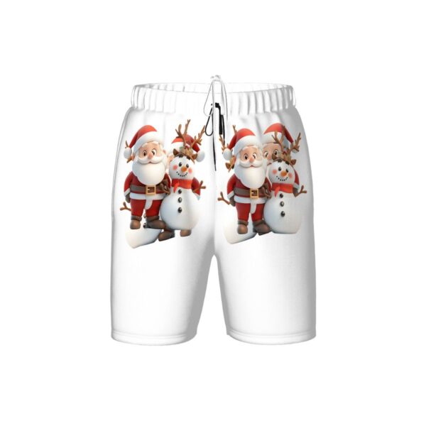 Cute Santa With Snowman Kids Swim Trunks - Image 2