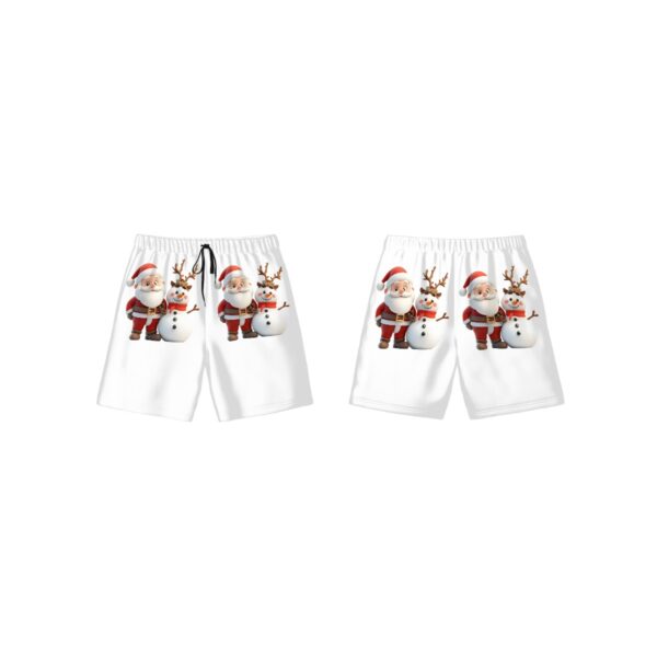 Cute Santa With Snowman Kids Swim Trunks - Image 3