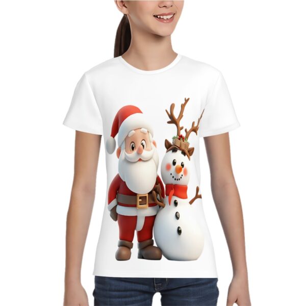 Cute Santa With Snowman T Shirts for Teens (Overall Design)