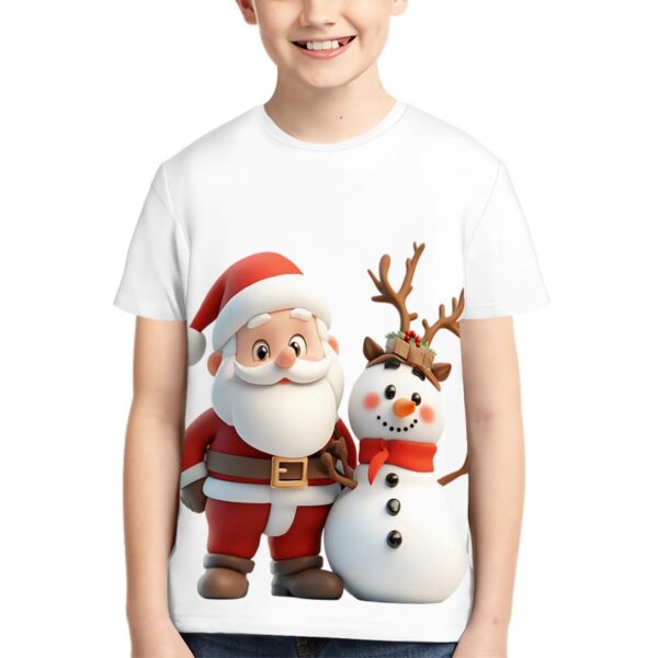 Cute Santa With Snowman T Shirts for Teens (Overall Design) - Image 3