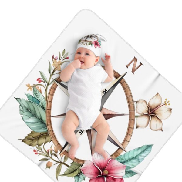 Floral Compass Baby Swaddle Blanket & Beanie Hat Set - Image 4