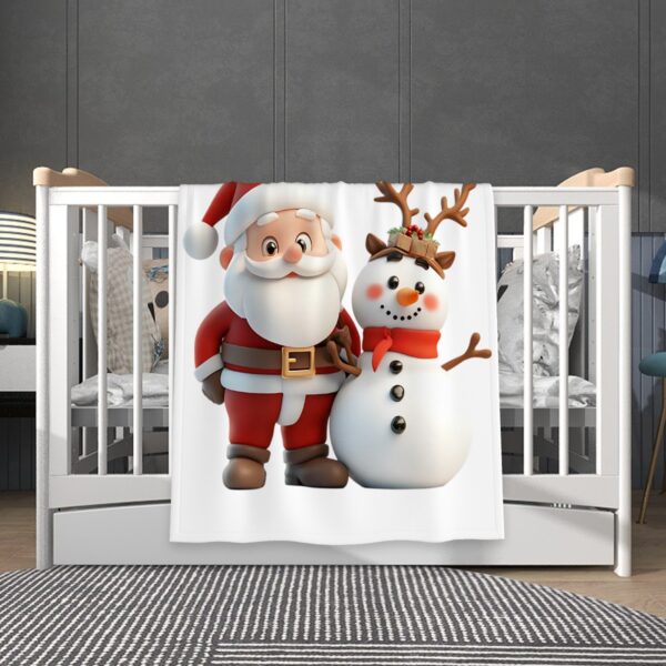 Cute Santa With Snowman Soft Plush Baby Blanket - Image 2