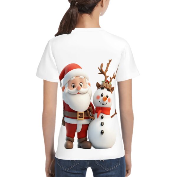 Cute Santa With Snowman T Shirts for Teens (Overall Design) - Image 2