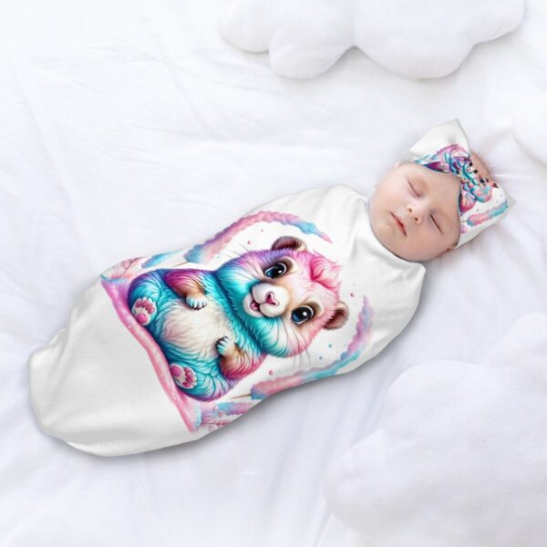 Colorful Bunny Baby Swaddle Sack with Baby Headbands - Image 2