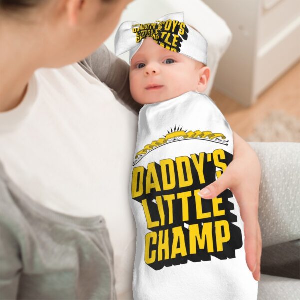 Daddy's Little Champ Baby Swaddle Sack with Baby Headbands - Image 3