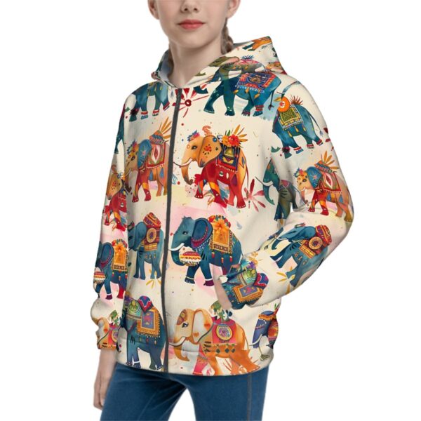 Boho Elephant Teen Zip Up Hoodie (Without Cord) - Image 2