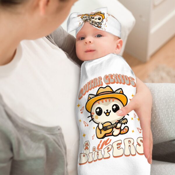 Guitar Genius Kitty Baby Swaddle Sack with Baby Headbands - Image 3