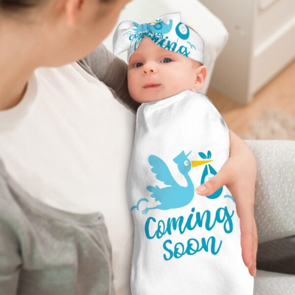 Baby Coming Soon Baby Swaddle Sack with Baby Headbands - Image 3