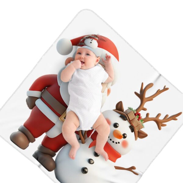 Cute Santa With Snowman Baby Swaddle Blanket & Beanie Hat Set - Image 4