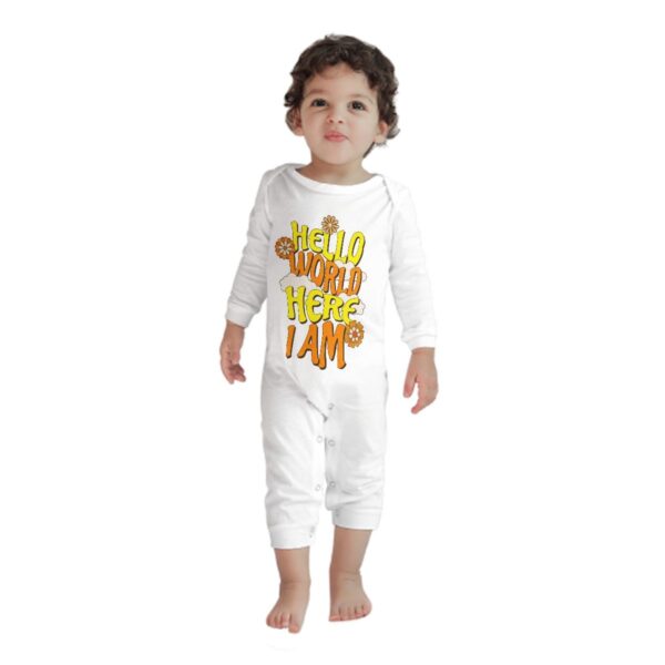 Hello World Baby Long Sleeve Romper - Image 2