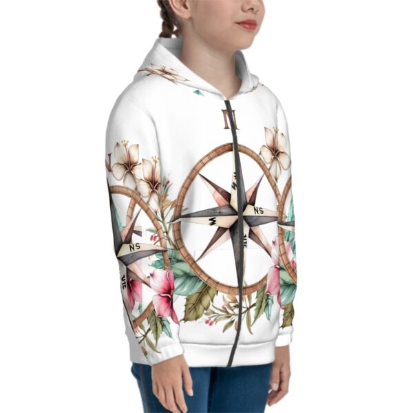 Floral Compass Teen Zip Up Hoodie (Without Cord) - Image 3