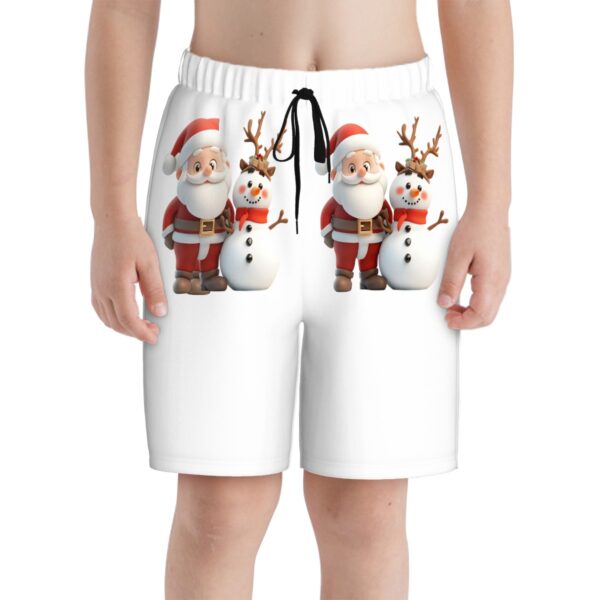 Cute Santa With Snowman Kids Swim Trunks - Image 4