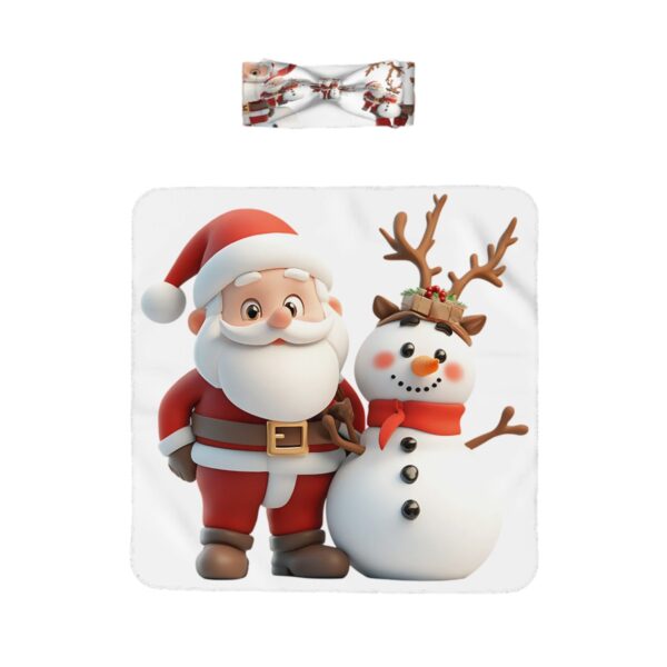 Cute Santa With Snowman Baby Headbands & Swaddle Blanket Set