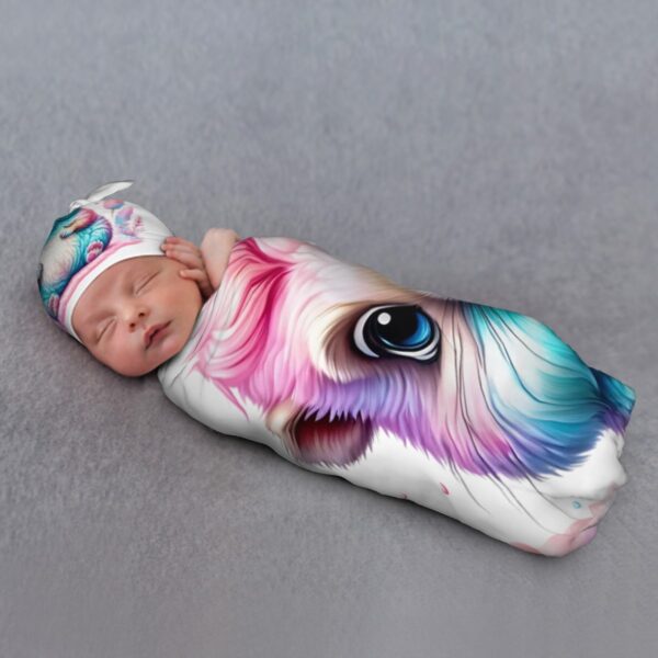 Colorful Bunny Baby Swaddle Blanket & Beanie Hat Set - Image 5