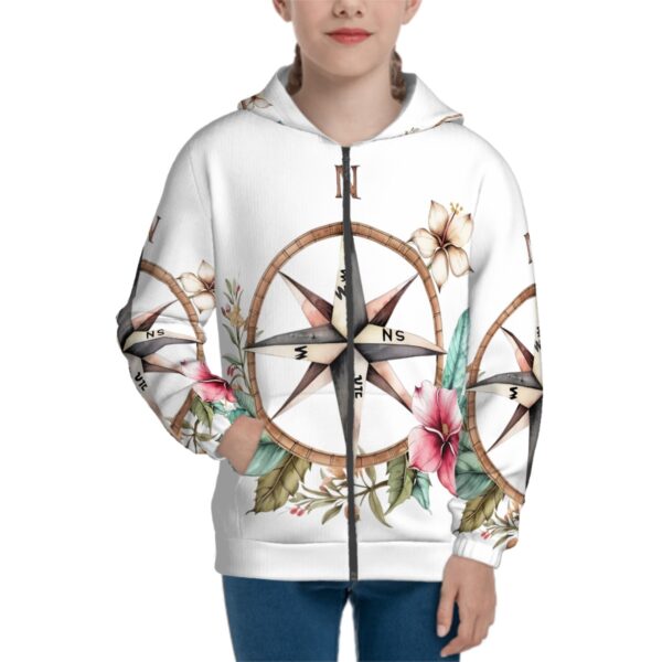 Floral Compass Teen Zip Up Hoodie (Without Cord)